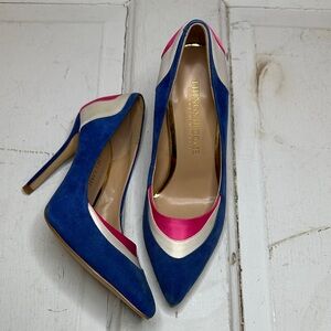 Things II Come Leather Blue and Pink Heels